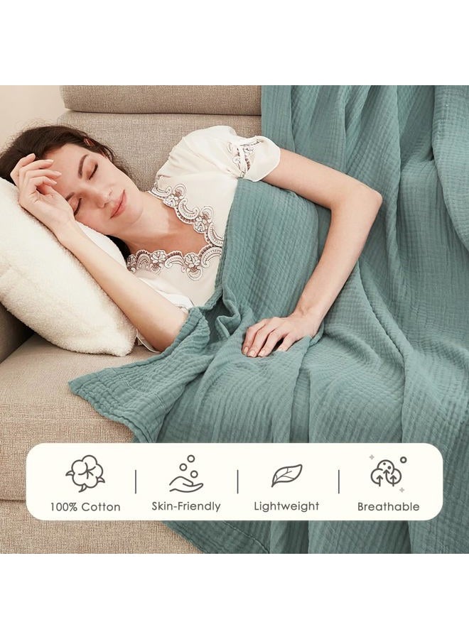 EMME Muslin Blanket Adult 100% Cotton, 50 x 70 Inch Teal Summer Throw Blankets for Couch, Breathable Gauze Blanket All Seasons, Soft and Lightly Pre-Washed Cotton Blanket - Image 5