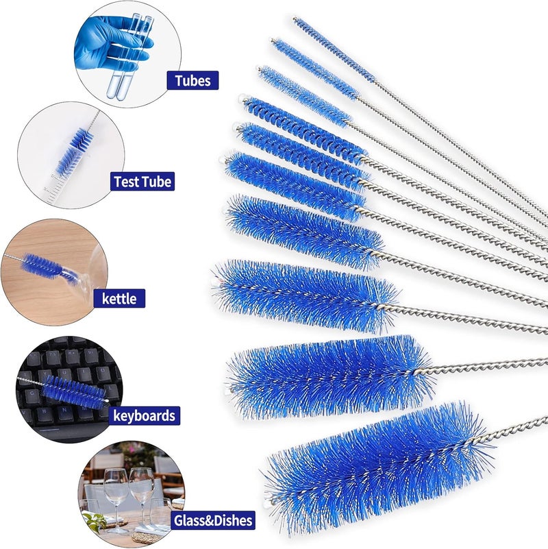 CiaraQ Bottle Cleaning Brushes, 8 Inch Nylon Tube Brush Set, Cleaner for Narrow Neck Bottles Cups with Hook, Set of 10pcs. Reinforced edge - Image 2