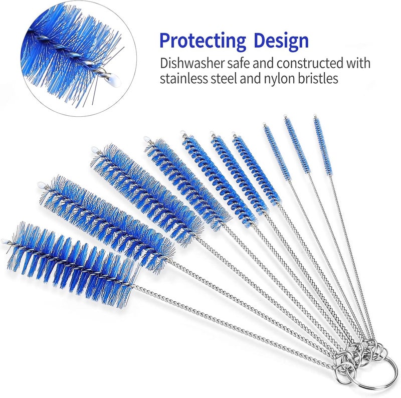 CiaraQ Bottle Cleaning Brushes, 8 Inch Nylon Tube Brush Set, Cleaner for Narrow Neck Bottles Cups with Hook, Set of 10pcs. Reinforced edge - Image 4