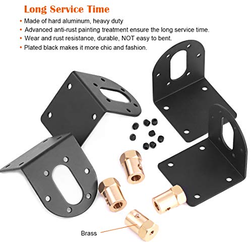 Rustark 4 Pcs 37mm Diameter DC Gear Motors Mounting Bracket Black Rust Resistance Gearbox Fixed Seat Gear Reduction Motor Holder with 4 Pcs 6mm Hex Coupling for Small Stepper Motors - Image 3