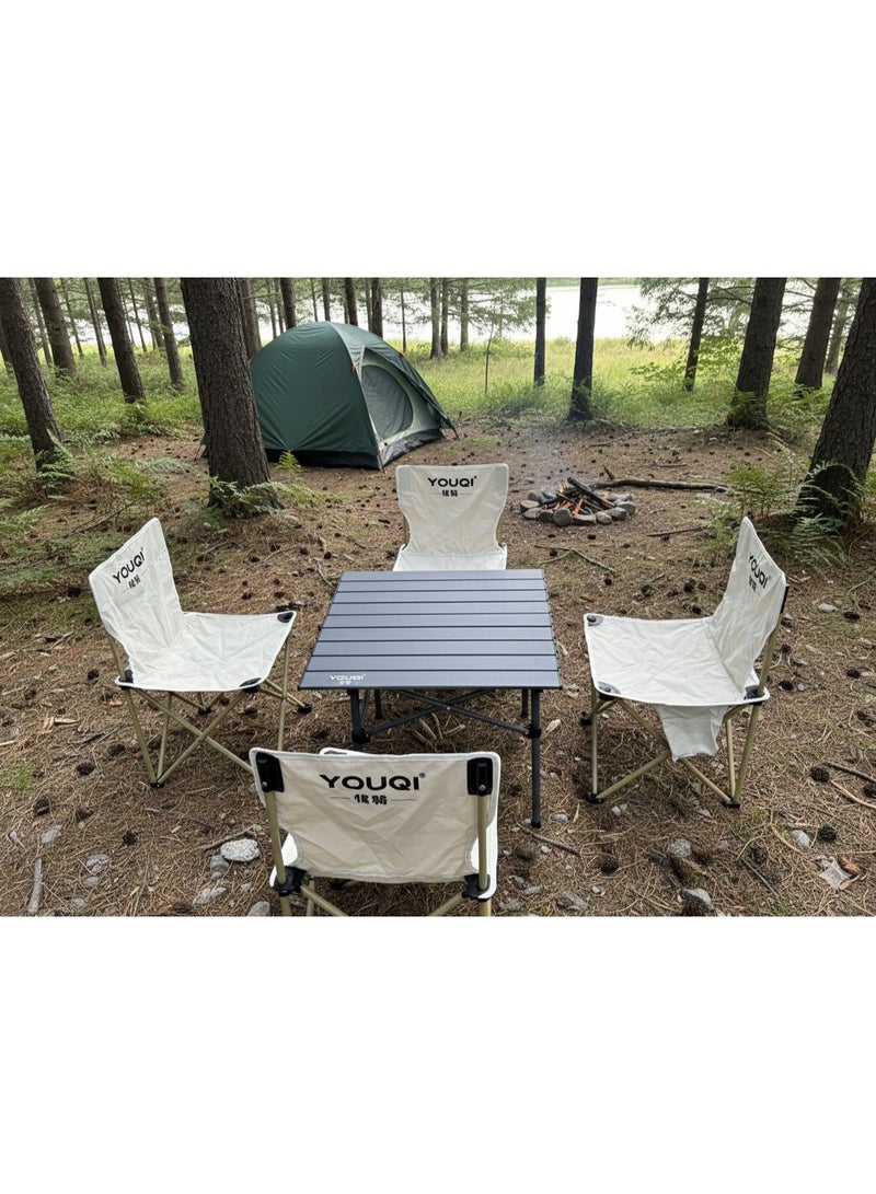 Youqi طقم طاولة وكراسي camping قابلة للطي محمولة متعددة الاستخدامات، مجموعة أثاث خارجي متينة بقدرة تحمل 190 كجم، هيكل ستانلس ستيل مقاوم للصدأ، قماش أوكسفورد 600D - مثالية للرحلات والشاطئ والحديقة والنزهات والسفر - Image 1