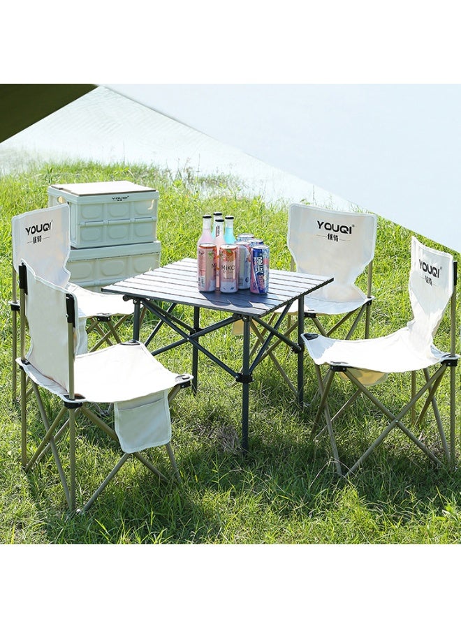 Youqi طقم طاولة وكراسي camping قابلة للطي محمولة متعددة الاستخدامات، مجموعة أثاث خارجي متينة بقدرة تحمل 190 كجم، هيكل ستانلس ستيل مقاوم للصدأ، قماش أوكسفورد 600D - مثالية للرحلات والشاطئ والحديقة والنزهات والسفر - Image 5