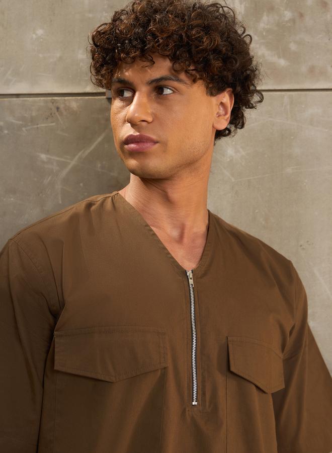 ساسافراس قميص ساسافراس بياقة على شكل حرف  وسحاب أمامي من البوبلين بقصة مريحة - Image 4