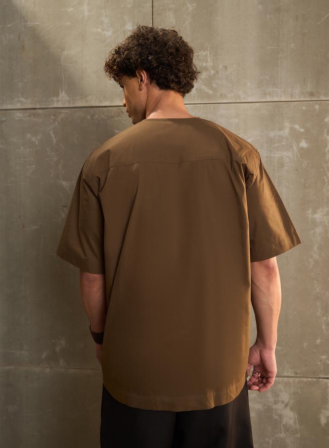 ساسافراس قميص ساسافراس بياقة على شكل حرف  وسحاب أمامي من البوبلين بقصة مريحة - Image 5