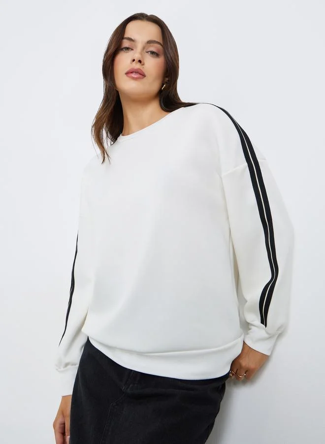 Styli Oversized Longline Sweatshirt with Taping Detail