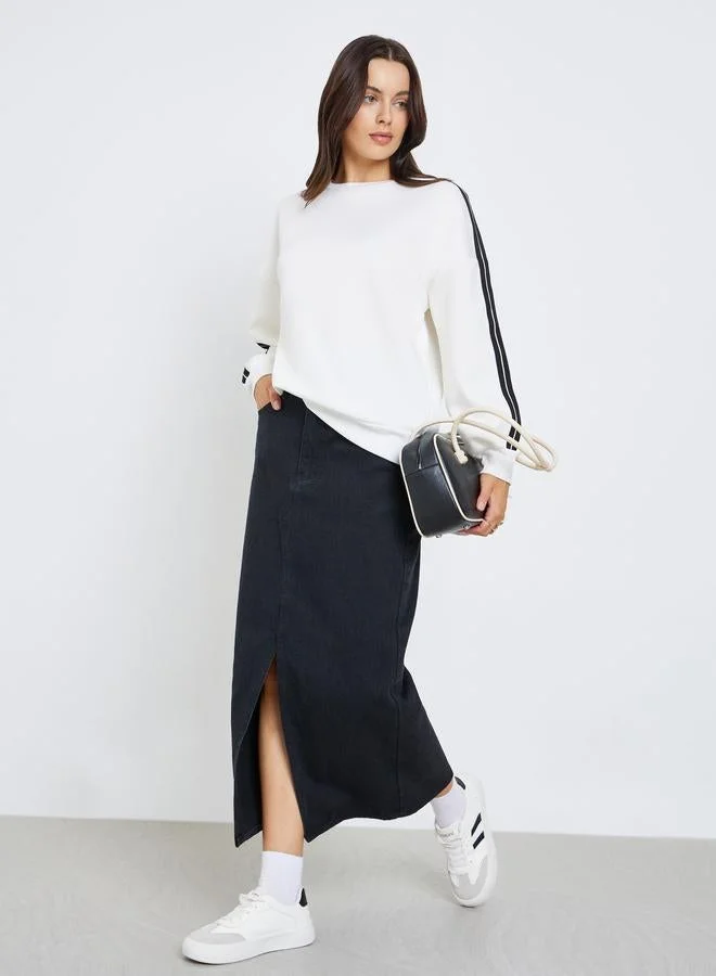 Styli Oversized Longline Sweatshirt with Taping Detail
