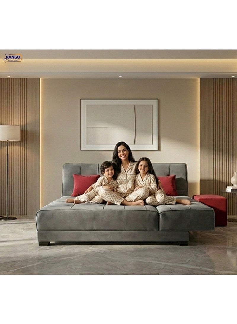 Rango Furniture corner bed, measuring 2.60m x 1.65m, is ideal for living rooms, guest rooms, and small spaces. It converts into a large bed. Color: Gray - Image 1