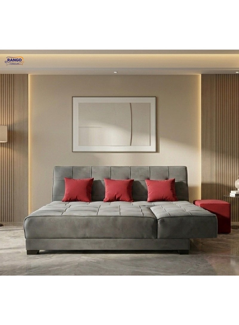 Rango Furniture corner bed, measuring 2.60m x 1.65m, is ideal for living rooms, guest rooms, and small spaces. It converts into a large bed. Color: Gray - Image 3