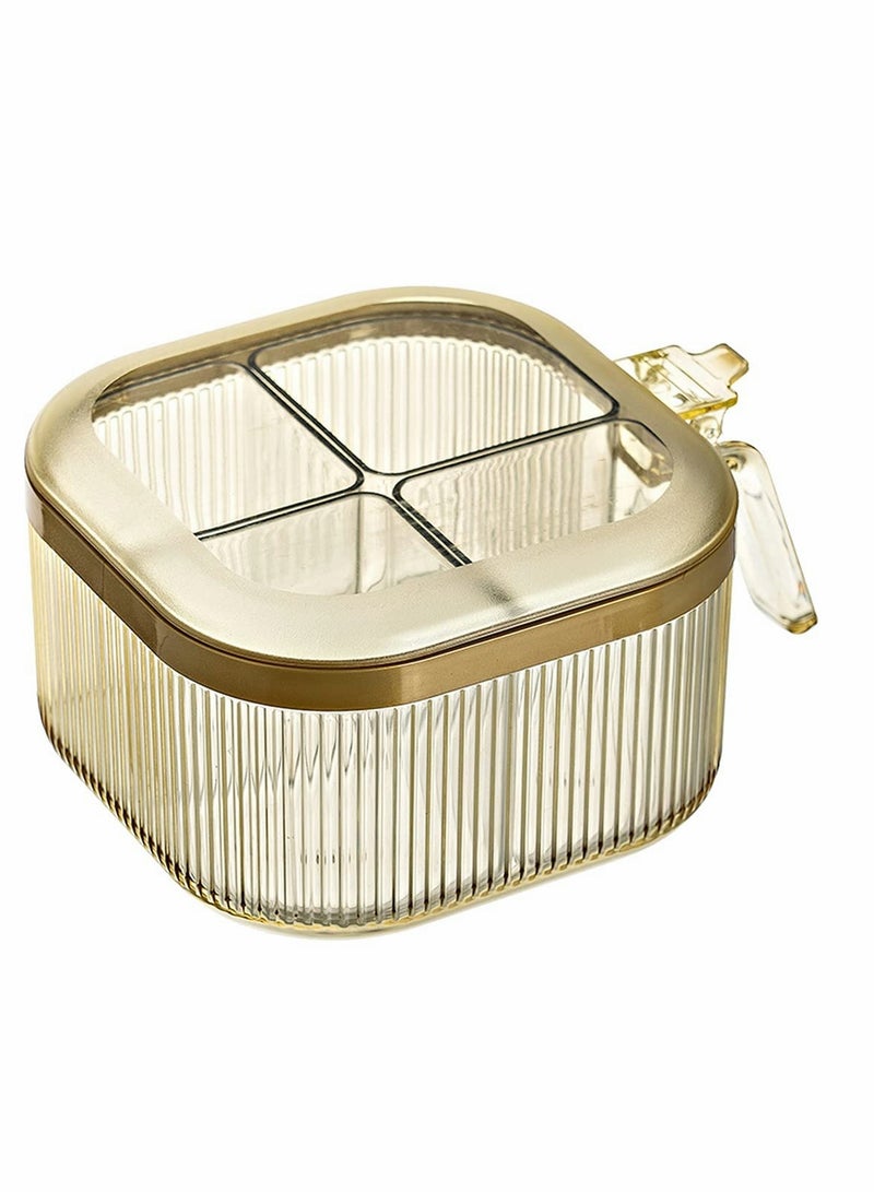 4-Compartment Clear Seasoning Box with Lid & Spoons - Stylish Kitchen Condiment Organizer (Yellow) - Image 1
