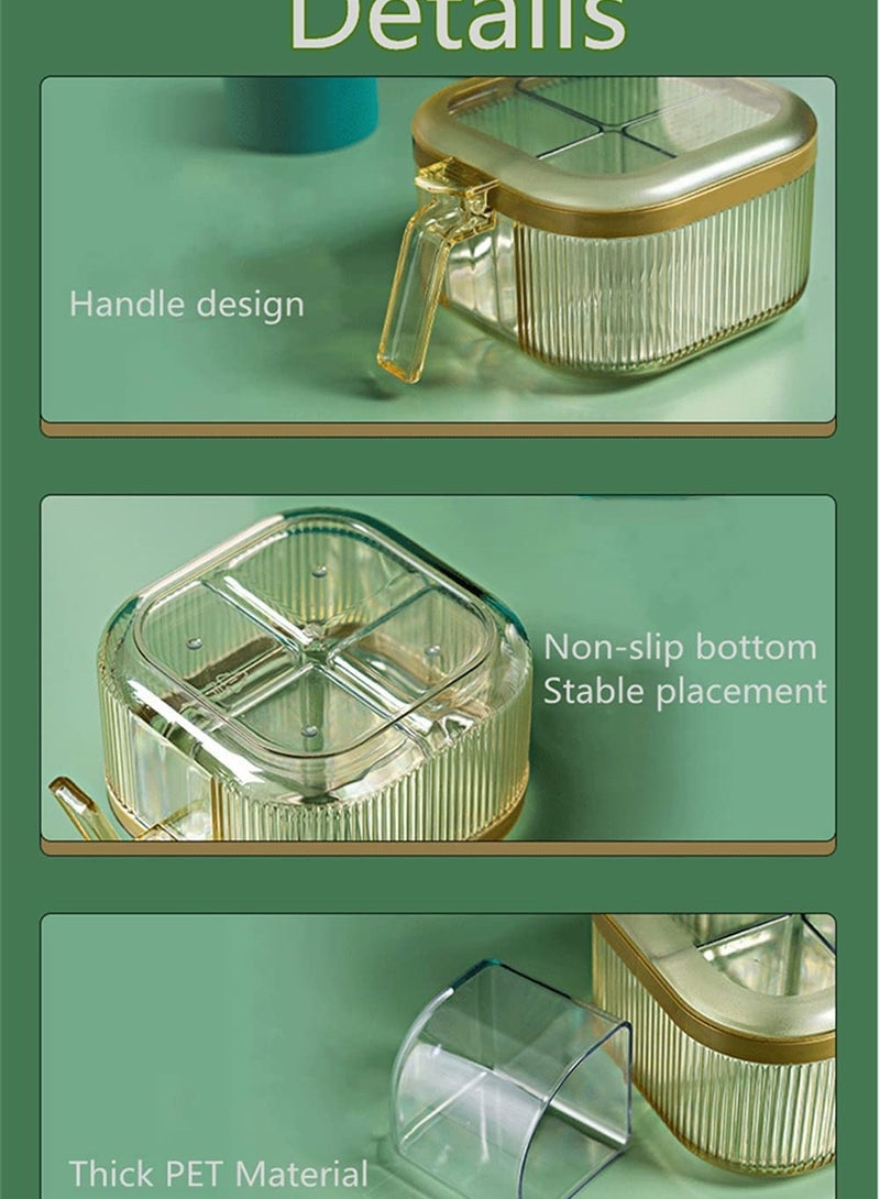 4-Compartment Clear Seasoning Box with Lid & Spoons - Stylish Kitchen Condiment Organizer (Yellow) - Image 4