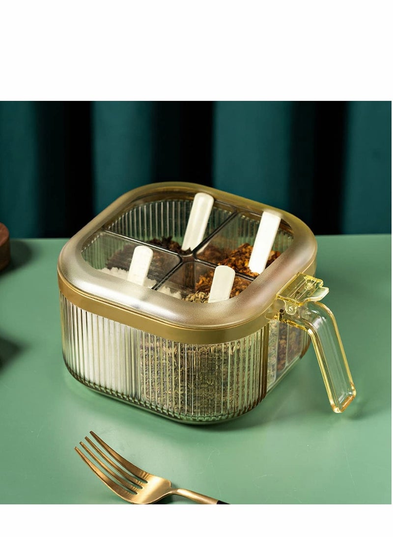 4-Compartment Clear Seasoning Box with Lid & Spoons - Stylish Kitchen Condiment Organizer (Yellow) - Image 5