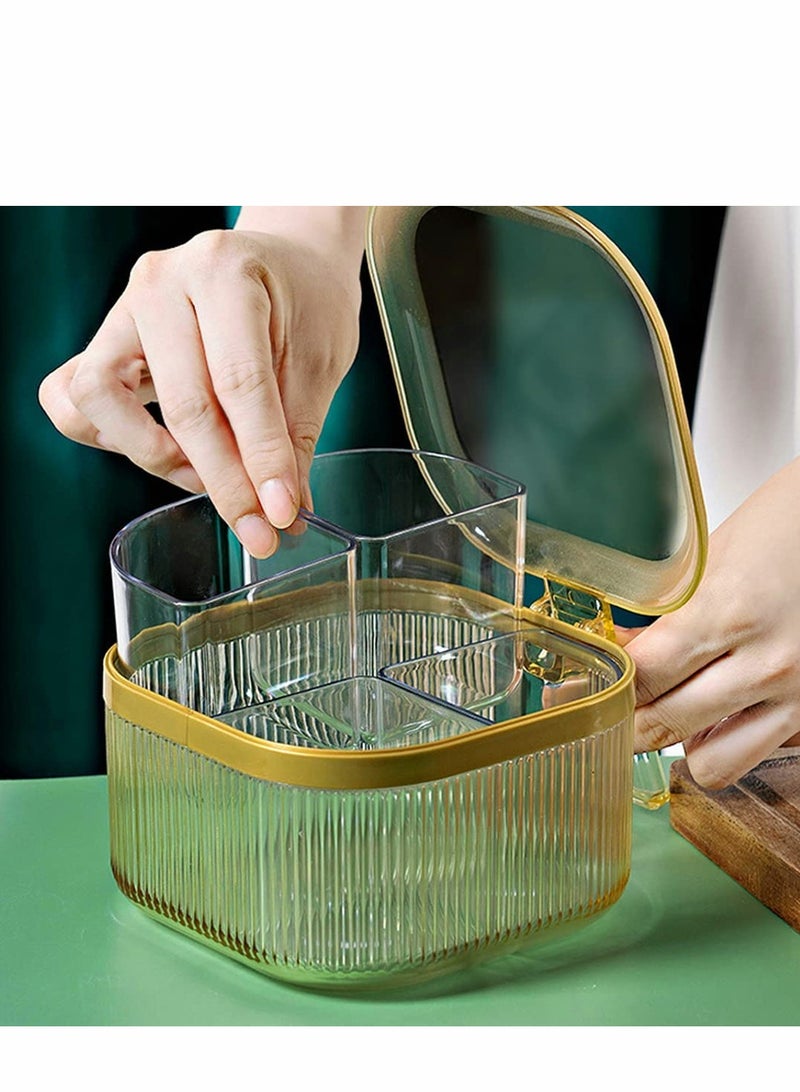 4-Compartment Clear Seasoning Box with Lid & Spoons - Stylish Kitchen Condiment Organizer (Yellow) - Image 2