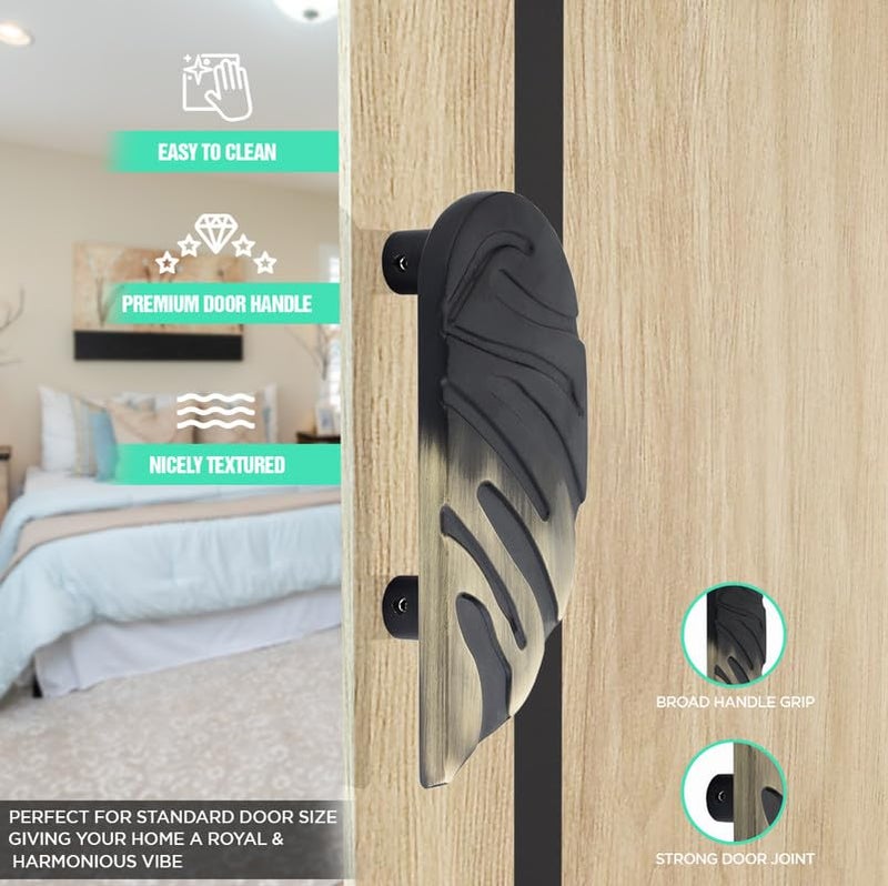 GLOXY Aluminium 65 Inch Leaf Shape Door Handles for Main Door Handle Decorative Push Pull Door Handle for All The Doors of Houses Offices Hotels Black Antique Pack of 1 - Image 2