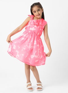 Nautinati Nautinati Girls’ Chiffon All Over Printed Strap Sleeve Frill Dress  - Image 1