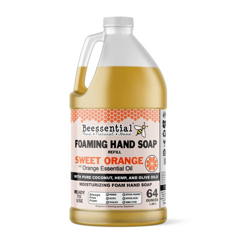 Beessential All Natural Bulk Foaming Hand Soap Refill, 64 oz Orange | Made with Moisturizing Aloe & Honey - Made in the USA - Image 1