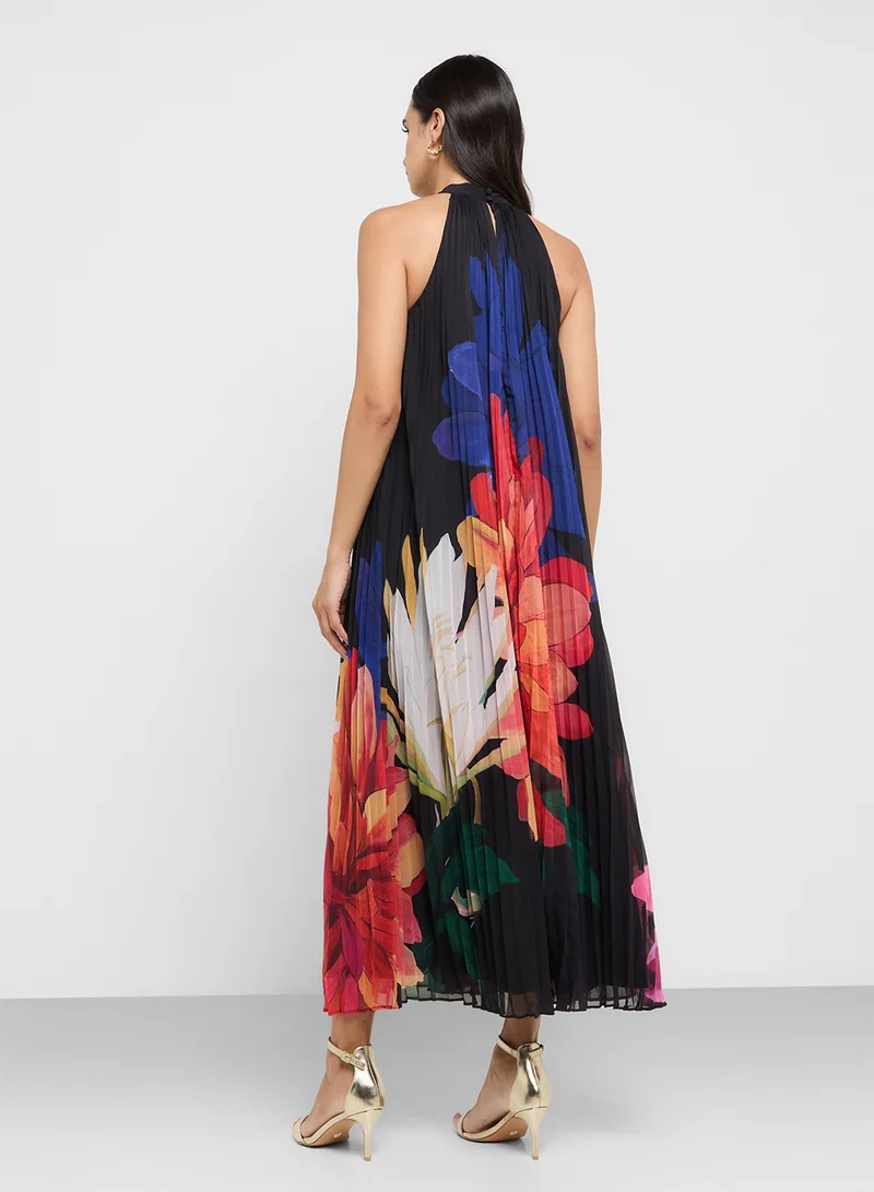 تيد بيكر Scotlia Printed Halter Neck Pleated Maxi Dress