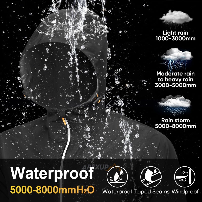 APEXUP Packable Rain Jacket Men with Reflective Zipper, Lightweight Waterproof Jacket Windbreaker Hooded Raincoat, Mens Rain Jackets for Outdoor, Running, Hiking, Travel, Cycling (Black, M) - Image 3