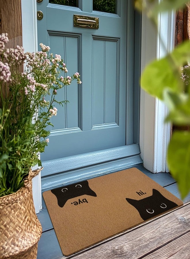 XLDLIOO Black Cat Door Mat, Cat Welcome mat, Cute Funny Welcome Front Door Mat Indoor Entrance, Rustic Artificial Coir Doormat Rugs for Cats Lovers Owners Porch Entry Patio Kitchen Decor 30x17in - Image 2