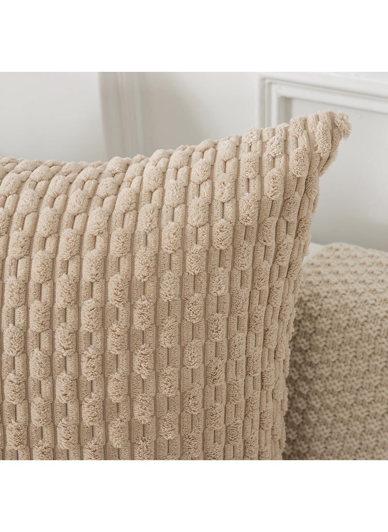 K KEVIN TEXTILE Kevin Textile Throw Pillow Covers Soft Corduroy Decorative Set of 2 Boho Striped Pillow Covers Pillowcases Farmhouse Home Decor for Couch Bed Sofa Living Room 26x26 Inch Beige  - Image 2