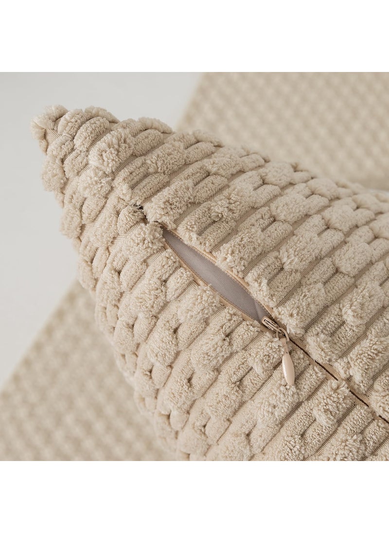 K KEVIN TEXTILE Kevin Textile Throw Pillow Covers Soft Corduroy Decorative Set of 2 Boho Striped Pillow Covers Pillowcases Farmhouse Home Decor for Couch Bed Sofa Living Room 26x26 Inch Beige  - Image 3