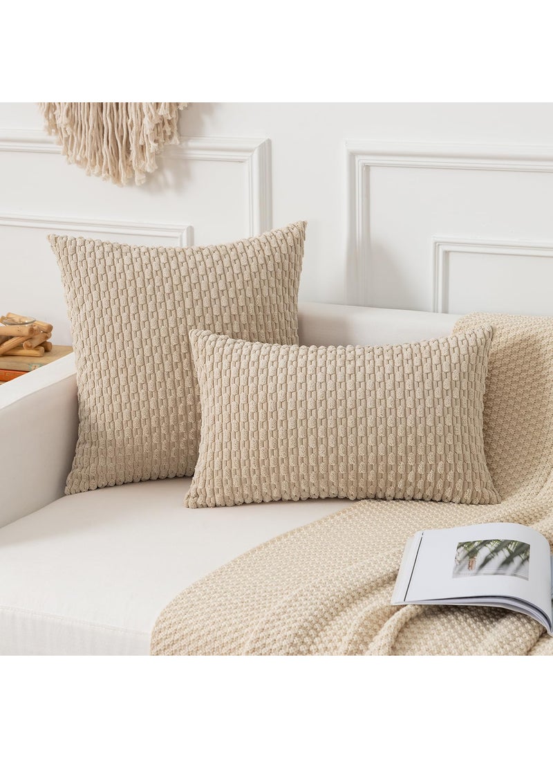 K KEVIN TEXTILE Kevin Textile Throw Pillow Covers Soft Corduroy Decorative Set of 2 Boho Striped Pillow Covers Pillowcases Farmhouse Home Decor for Couch Bed Sofa Living Room 26x26 Inch Beige  - Image 5