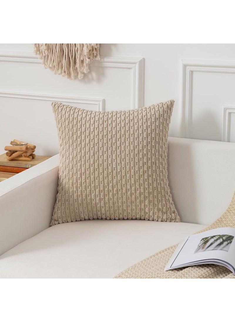 K KEVIN TEXTILE Kevin Textile Throw Pillow Covers Soft Corduroy Decorative Set of 2 Boho Striped Pillow Covers Pillowcases Farmhouse Home Decor for Couch Bed Sofa Living Room 26x26 Inch Beige  - Image 4
