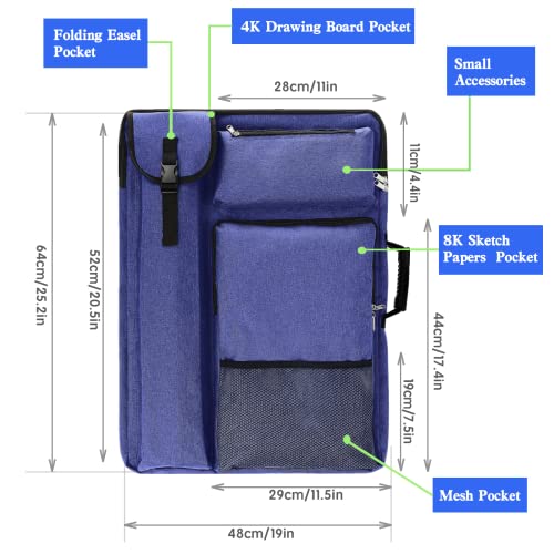 TreochtFUN Art Portfolio Case 18 x 24,Portfolio Bag For Artwork/Board/project/drawing,Artist Backpack(Navy Blue). - Image 4