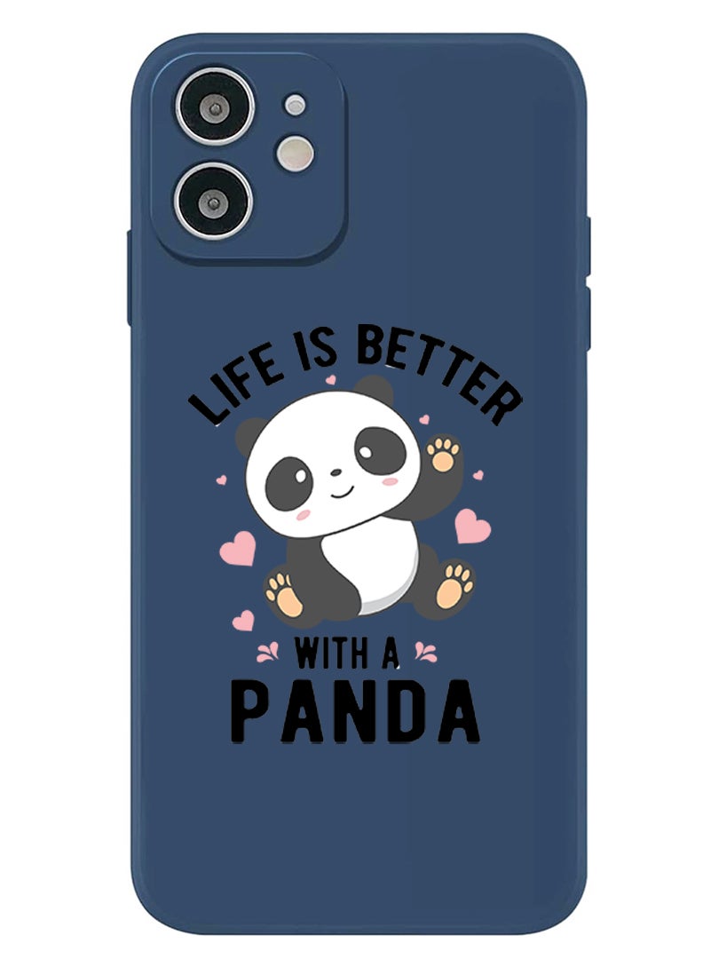 Theodor Protective Slim Fit Case Liquid Silicone Cover with Full Body Protection Anti-Scratch Shockproof Case For iPhone 12 Blue  - Life is better with panda black copy - Image 1