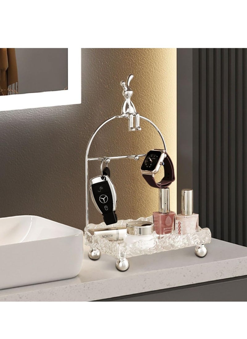 KASTWAVE Key Tray, Metal Key Holder Organizer Rack, Jewelry Organizer Necklace Stand Holder, Decorative Vanity Tray Organizer for Bedroom, for Entryway Hallway Doorway Camper  - Image 3