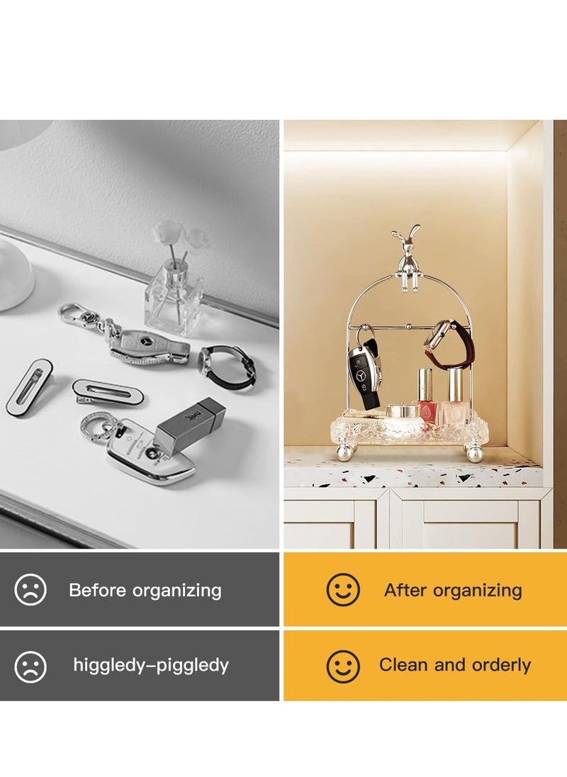 KASTWAVE Key Tray, Metal Key Holder Organizer Rack, Jewelry Organizer Necklace Stand Holder, Decorative Vanity Tray Organizer for Bedroom, for Entryway Hallway Doorway Camper  - Image 4