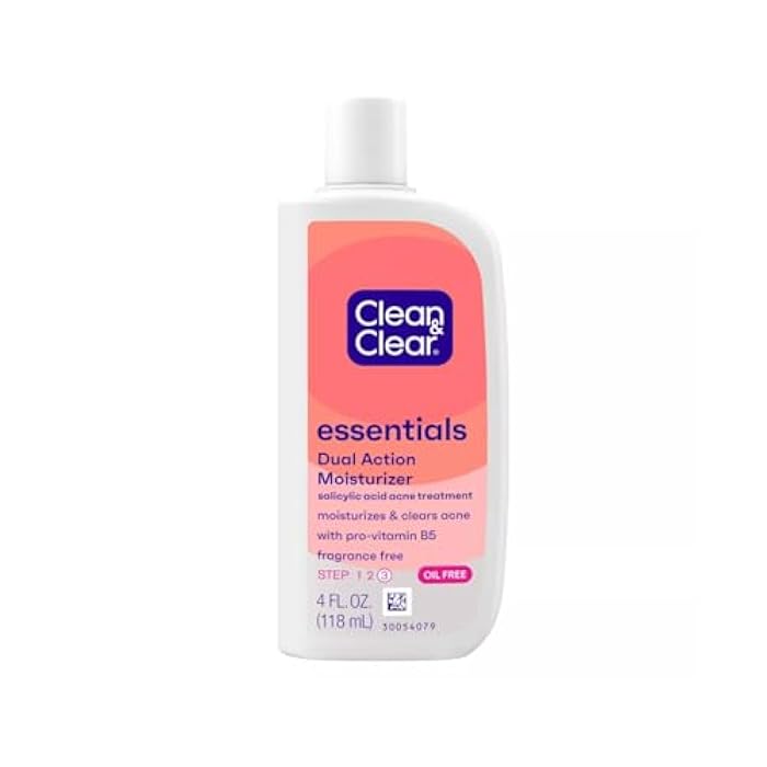 Clean & Clear Essentials Dual Action Facial Moisturizer with Salicylic Acid Acne Medication to Treat Acne and Prevent Pimples, Oil Free Face Moisturizer Cream for Acne-Prone Skin, 4 oz - Image 1