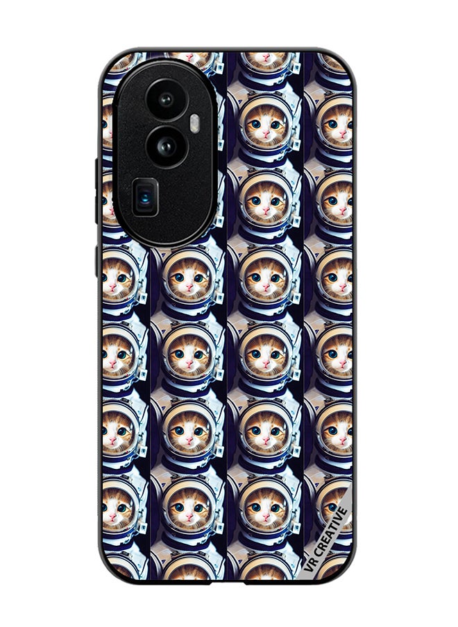 Protective Case Cover For Oppo Reno 10 Pro Plus Cat Face Inside Astronauts Helmet Pattern Design Multicolour