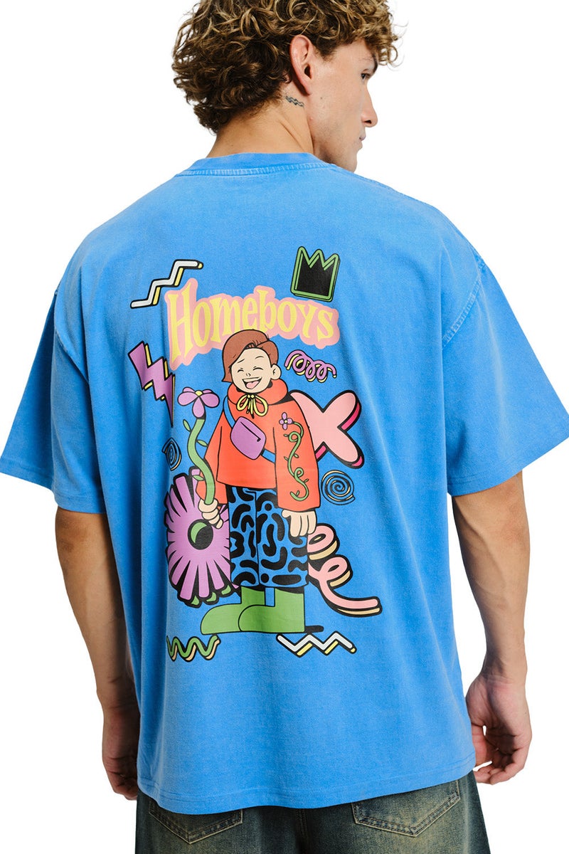 Bonkers Corner Homeboys Faded Blue Oversized T-shirt - Image 1