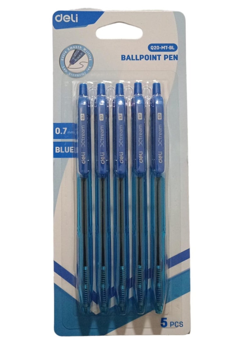 Deli 5-Piece Ballpoint Pen Set Blue  - Image 1