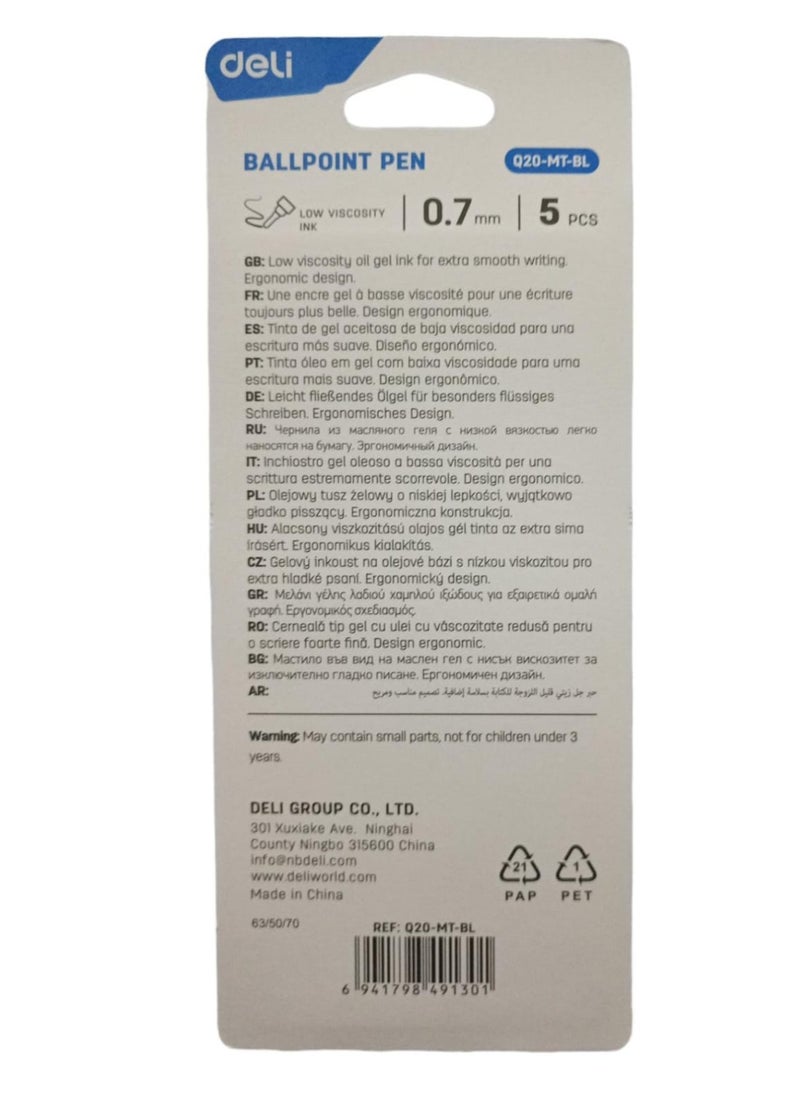 Deli 5-Piece Ballpoint Pen Set Blue  - Image 2