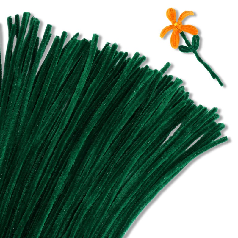 Giwrmu 100 Pieces Pipe Cceaners Chenille Stem, Dark Green Pipe Cleaners Craft, Fuzzy Sticks Craft Supplies, Colored Pipe Cleaner for Creative Handmade DIY Art Craft Project - Image 1