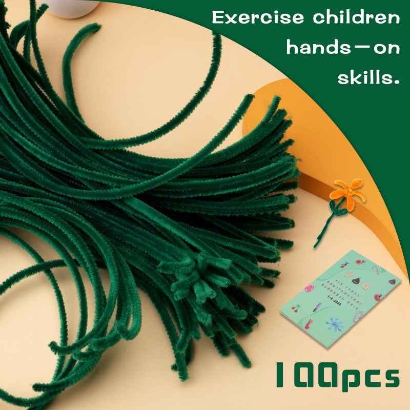 Giwrmu 100 Pieces Pipe Cceaners Chenille Stem, Dark Green Pipe Cleaners Craft, Fuzzy Sticks Craft Supplies, Colored Pipe Cleaner for Creative Handmade DIY Art Craft Project - Image 4