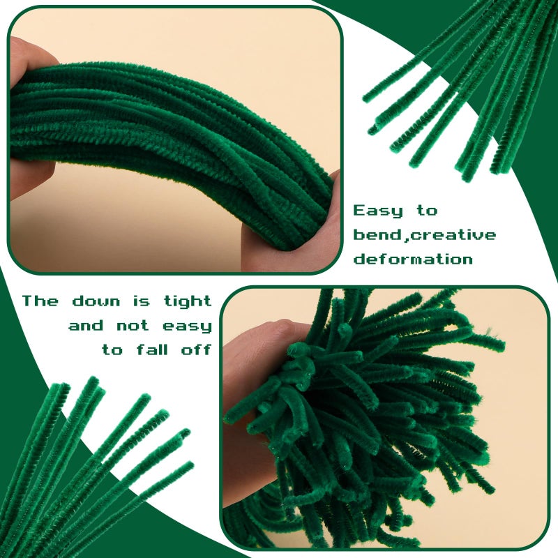 Giwrmu 100 Pieces Pipe Cceaners Chenille Stem, Dark Green Pipe Cleaners Craft, Fuzzy Sticks Craft Supplies, Colored Pipe Cleaner for Creative Handmade DIY Art Craft Project - Image 3