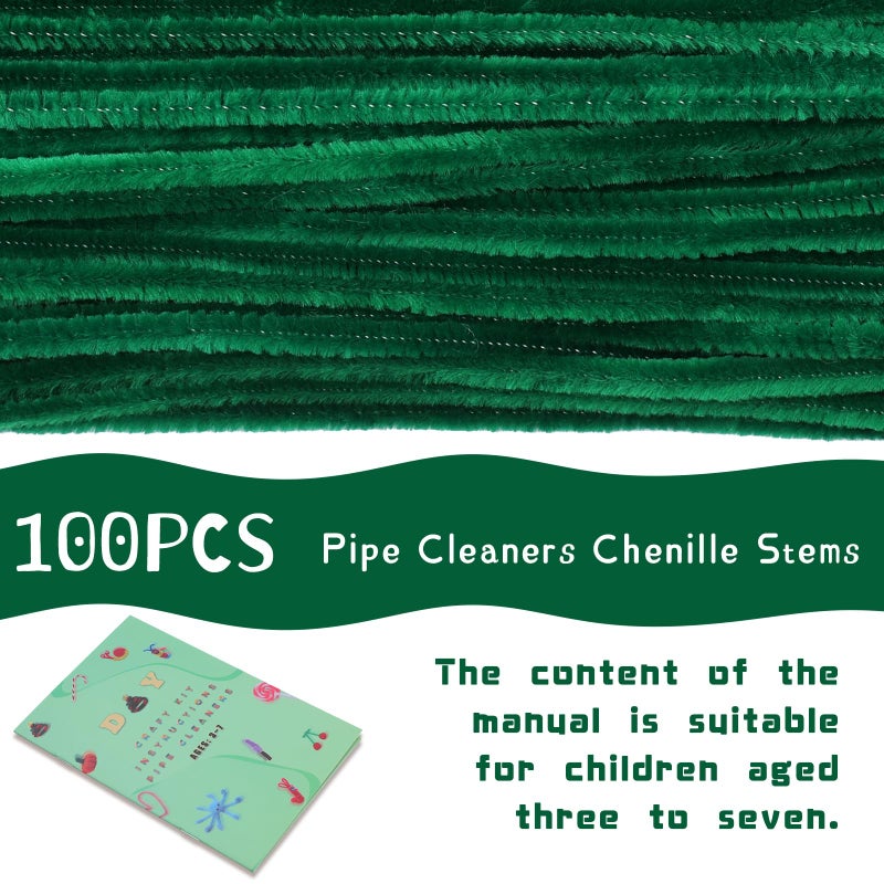 Giwrmu 100 Pieces Pipe Cceaners Chenille Stem, Dark Green Pipe Cleaners Craft, Fuzzy Sticks Craft Supplies, Colored Pipe Cleaner for Creative Handmade DIY Art Craft Project - Image 2