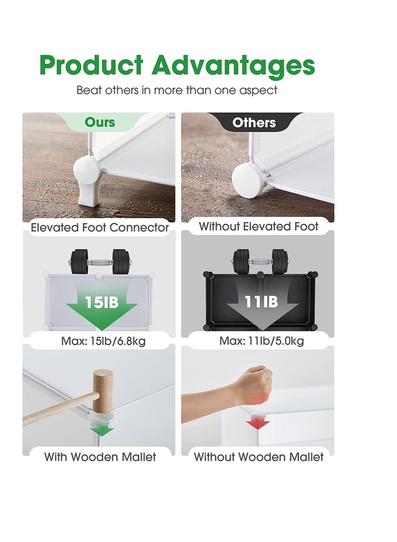 MIXDE Cube Storage Organizer 6-Cube Closet Storage Shelves with Wooden Mallet DIY Closet Cabinet Bookshelf Plastic Square Organizer Shelving for Home,Office,Bedroom (White) - Image 2