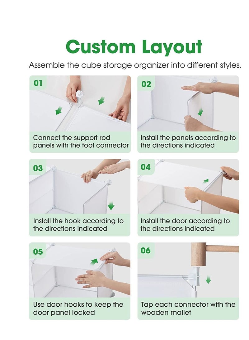 MIXDE Cube Storage Organizer 6-Cube Closet Storage Shelves with Wooden Mallet DIY Closet Cabinet Bookshelf Plastic Square Organizer Shelving for Home,Office,Bedroom (White) - Image 4
