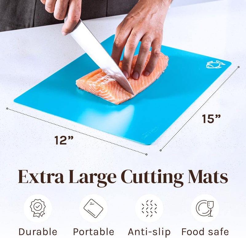 Cooler Kitchen Extra Thick Flexible Plastic Cutting Board Mats with Food Icons & EZ-Grip Waffle Back, (Set of 6) Dishwasher Safe Vibrant - Image 5