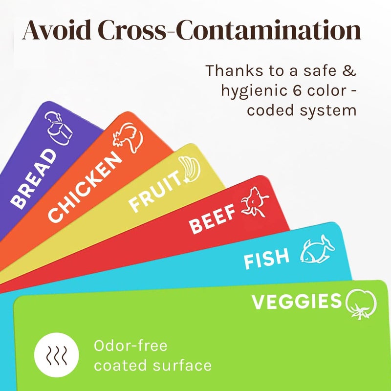 Cooler Kitchen Extra Thick Flexible Plastic Cutting Board Mats with Food Icons & EZ-Grip Waffle Back, (Set of 6) Dishwasher Safe Vibrant - Image 4