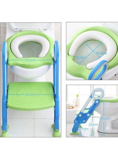 Gonice Potty Training Toilet Seat with Step Stool Ladder for Boys and Girls Baby Toddler Kid Children Toilet Training Seat Chair with Handles Padded Seat Non-Slip Wide Step (Blue Green)  - Image 5