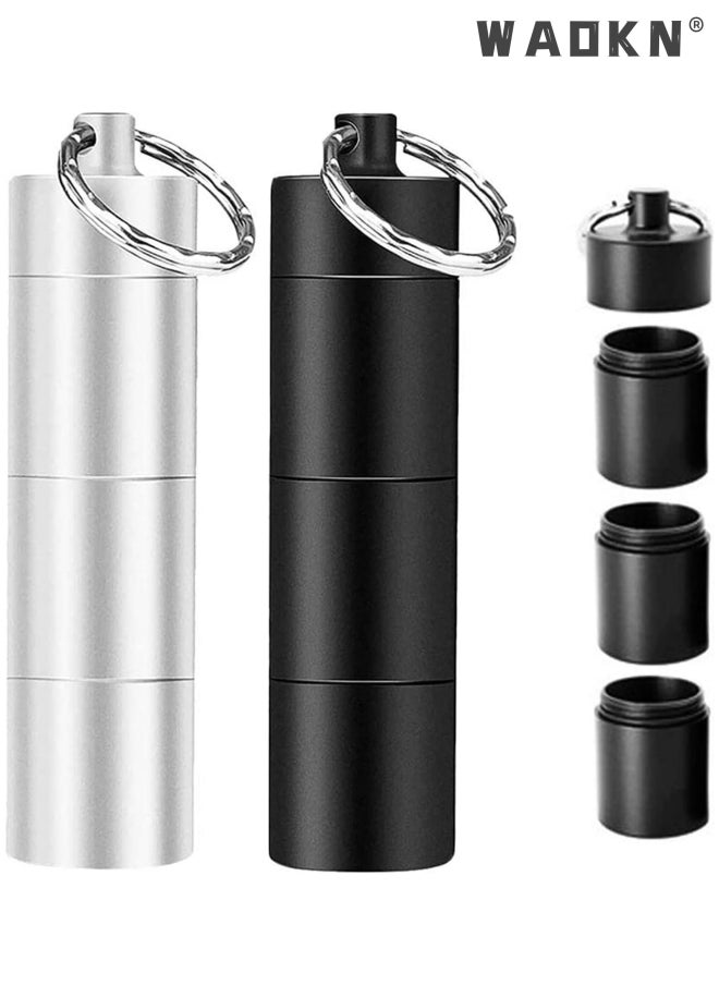 WAOKN Portable Pill Cases Metal Pocket Pill Boxes Keychain for Travel 3 Compartment Waterproof Daily Container Holder, Storage for Medication, Supplements, Vitamins and Cod Liver Oil, 2 Pack  - Image 1