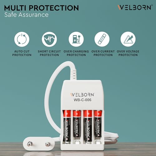 WELBORN WB-C-006/PCR AA/AAA Battery Charger (4 Cells) – Smart Charging for NiMH/NiCd Batteries with LED Status Indicator - Image 4