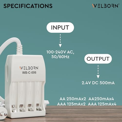 WELBORN WB-C-006/PCR AA/AAA Battery Charger (4 Cells) – Smart Charging for NiMH/NiCd Batteries with LED Status Indicator - Image 5
