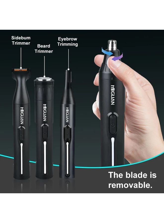 أسود 4 في 1 قابلة لإعادة الشحن عبر USB مجموعة أدوات تشذيب شعر الأذن والأنف للرجال لتشذيب اللحية والشارب والحواجب - Image 5
