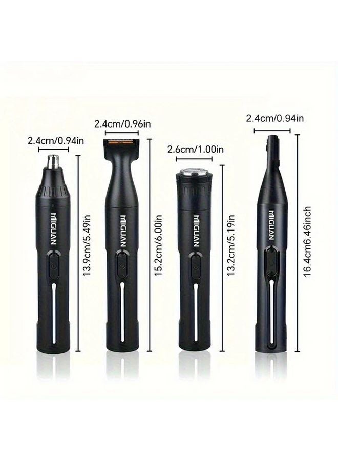 أسود 4 في 1 قابلة لإعادة الشحن عبر USB مجموعة أدوات تشذيب شعر الأذن والأنف للرجال لتشذيب اللحية والشارب والحواجب - Image 3