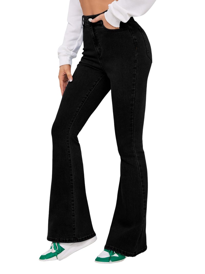 MULVARI Black Solid Low Waist Bootcut Denim Jeans for Women's & Girls'(255-Black-32) - Image 1